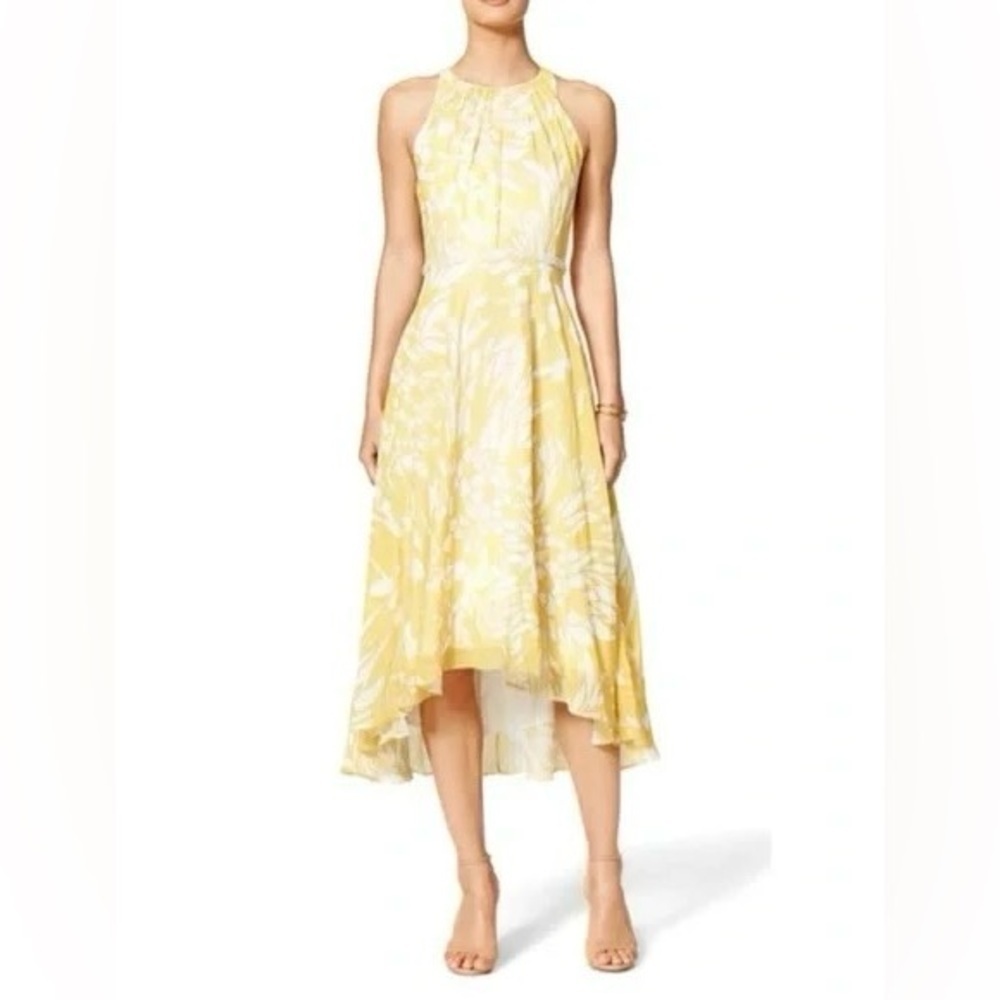 Badgley Mischka Yellow Ruched Halter neck  Midi Dress size 8
